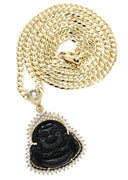 10K Yellow Gold Chain & Cz Black Buddha Pendant | Appx. 23.9 Grams