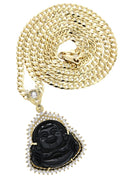 10K Yellow Gold Chain & Cz Black Buddha Pendant | Appx. 23.9 Grams
