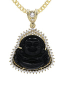 10K Yellow Gold Chain & Cz Black Buddha Pendant | Appx. 23.9 Grams