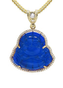 10K Yellow Gold Chain & Cz Blue Buddha Pendant | Appx. 21.6 Grams