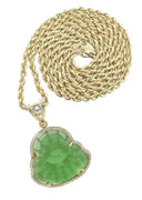10K Yellow Gold Chain & Cz Green Buddha Pendant | Appx. 21.6 Grams