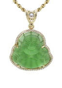 10K Yellow Gold Chain & Cz Green Buddha Pendant | Appx. 21.6 Grams