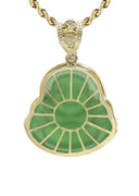 10K Yellow Gold Chain & Cz Green Buddha Pendant | Appx. 21.6 Grams