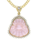 10K Yellow Gold Chain & Cz Pink Buddha Pendant | Appx. 24.7 Grams