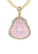 10K Yellow Gold Chain & Cz Pink Buddha Pendant | Appx. 24.7 Grams