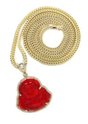 10K Yellow Gold Chain & Cz Red Buddha Pendant | Appx. 22.5 Grams