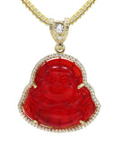 10K Yellow Gold Chain & Cz Red Buddha Pendant | Appx. 22.5 Grams