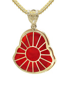10K Yellow Gold Chain & Cz Red Buddha Pendant | Appx. 22.5 Grams