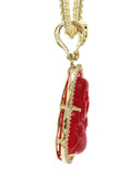 10K Yellow Gold Chain & Cz Red Buddha Pendant | Appx. 22.5 Grams