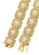 Gold Plated Iced Out Square Cluster Tennis Chain