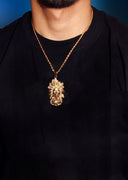 Mens Gold Plated Rope Chain & Chief Head Pendant | Appx. 34.6 Grams