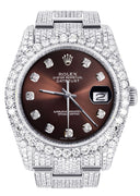 Iced Out Rolex Datejust 36 MM | Stainless Steel | 16.5 Carats of Diamonds | Chocolate Diamond Dial | Oyster Band | Model 116200