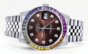 Diamond Gold Rolex Watch For Men 16200 | 36Mm | Rainbow Sapphire Bezel | Chocolate Dial | Jubilee Band