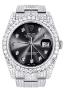 Iced Out Rolex Datejust 36 MM | Stainless Steel | 16.5 Carats of Diamonds | Jet Black Diamond Dial | Oyster Band | Model 116200