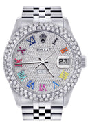 Mens Rolex Datejust Watch 16200 | 36Mm | Full Diamond Color Roman Numeral Dial | Two Row 4.25 Carat Bezel | Jubilee Band