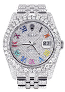 Iced Out Rolex Datejust 36 MM | Stainless Steel | 10 Carats of Diamonds | Full Diamond Color Roman Diamond Dial | Jubilee Band
