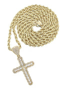 10K Yellow Gold Chain & Cz Baguette Cross Pendant | Appx. 13.7 Grams