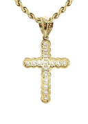 10K Yellow Gold Chain & Cz Baguette Cross Pendant | Appx. 13.7 Grams