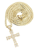 10K Yellow Gold Franco Chain & Cz Gold Cross 2 Necklace | Appx. 14.7 Grams