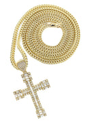 10K Yellow Gold Chain & Cz Baguette Cross Pendant | Appx. 15.6 Grams