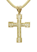 10K Yellow Gold Chain & Cz Baguette Cross Pendant | Appx. 15.6 Grams