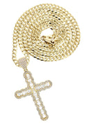 10K Yellow Gold Chain & Cz Baguette Cross Pendant | Appx. 15.6 Grams