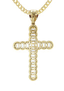 10K Yellow Gold Chain & Cz Baguette Cross Pendant | Appx. 15.6 Grams