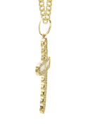 10K Yellow Gold Chain & Cz Baguette Cross Pendant | Appx. 15.6 Grams