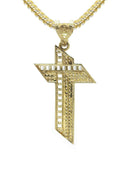 10K Yellow Gold Chain & Cz Baguette Cross Pendant | Appx. 15 Grams