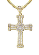 10K Yellow Gold Chain & Cz Baguette Cross Pendant | Appx. 16.2 Grams