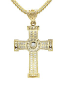 10K Yellow Gold Chain & Cz Baguette Cross Pendant | Appx. 16.2 Grams