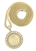 10K Yellow Gold Chain & Cz Round Curb Picture Pendant | Appx. 19.9 Grams