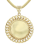 10K Yellow Gold Chain & Cz Round Curb Picture Pendant | Appx. 19.9 Grams