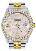 Diamond Gold Rolex Watch For Men 16233 | 36Mm | Pink Texture Dial | Two Row 4.25 Carat Bezel | Jubilee Band