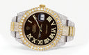 Diamond Iced Out Rolex Datejust 41 | 25 Carats Of Diamonds | Custom Dark Brown Roman Numeral Diamond Dial | Two Tone | Two Row | Oyster Band