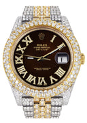 Diamond Iced Out Rolex Datejust 41 | 25 Carats Of Diamonds | Custom Dark Chocolate Roman Numeral Diamond Dial | Two Tone | Two Row | Jubilee Band