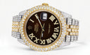 Diamond Iced Out Rolex Datejust 41 | 25 Carats Of Diamonds | Custom Dark Chocolate Roman Numeral Diamond Dial | Two Tone | Two Row | Jubilee Band