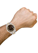 Diamond Iced Out Rolex Datejust 41 | 25 Carats Of Diamonds | Custom Dark Brown Roman Numeral Diamond Dial | Two Tone | Oyster Band