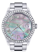 Diamond Mens Rolex Datejust Watch 16200 | 36Mm | Dark Mother Of Pearl Dial | Roman Numeral | Oyster Band