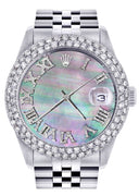 Mens Rolex Datejust Watch 16200 | 36Mm | Dark Mother of Pearl Roman Numeral Dial | Two Row 4.25 Carat Bezel | Jubilee Band