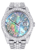 Womens Diamond Iced Out Rolex Datejust 41 | 25 Carats Of Diamonds | Abalone Mother Of Pearl Dial | Two Row | Jubilee Band