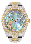 Diamond Iced Out Rolex Datejust 41 | 25 Carats Of Diamonds | Abalone Mother Of Pearl Dial | Two Tone | Two Row | Oyster Band