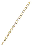 Diamond Cut Hollow Mens Figaro Bracelet 10K/14K Yellow Gold