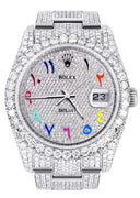 Iced Out Rolex Datejust 36 MM | Stainless Steel | 10 Carats of Diamonds | Full Diamond Color Arabic Diamond Dial | Oyster Band