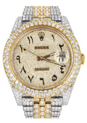 Diamond Iced Out Rolex Datejust 41 | 25 Carats Of Diamonds | Custom Gold Arabic Numeral Diamond Dial | Two Tone | Two Row | Jubilee Band