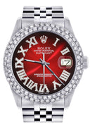 Mens Rolex Datejust Watch 16200 | 36Mm | Red Black Roman Numeral Dial | Two Row 4.25 Carat Bezel | Jubilee Band