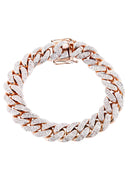Mens Iced Out Diamond Miami Cuban Link Bracelet 14K Rose Gold