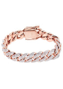 Mens Iced Out Diamond Miami Cuban Link Bracelet 14K Rose Gold