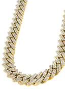Iced Out Diamond Prong Cuban Link Yellow Gold Chain