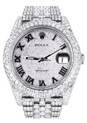 Womens Diamond Iced Out Rolex Datejust 41 | 25 Carats Of Diamonds | Custom Roman Numeral Diamond Dial | Two Row | Jubilee Band
